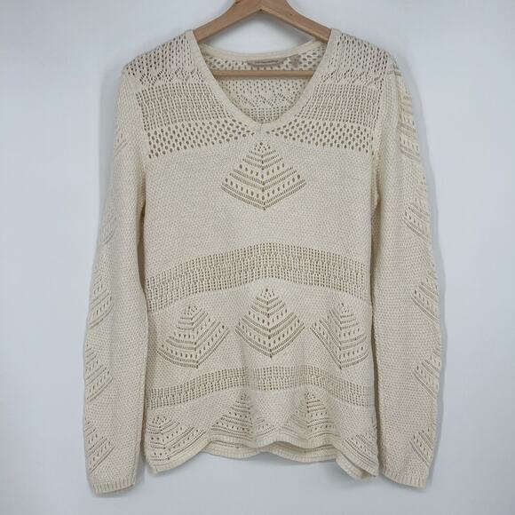 Soft Surroundings Bay of Biscay Sweater Small Ivory Cream Open Knit Crochet FLAW - Picture 1 of 8